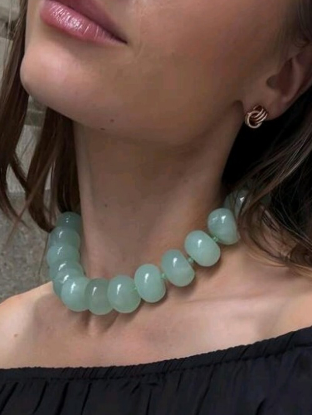 NEW! Trendy- Mint Green Boho Chunky Bead Gold Accent Choker Necklace